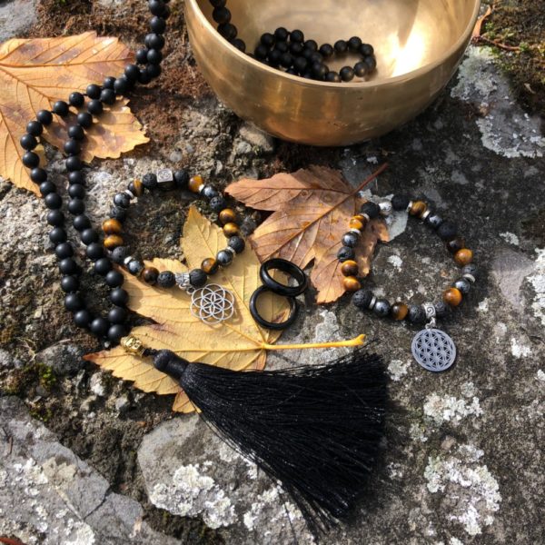 mala agate noir bracelet pierre naturelle bague agate bol tibétain Eklyps Lausanne