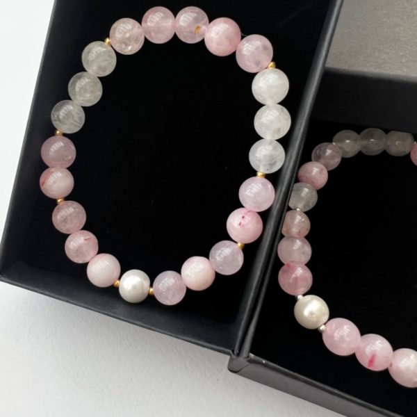 bracelet quartz rose, cristal roche et perle culture