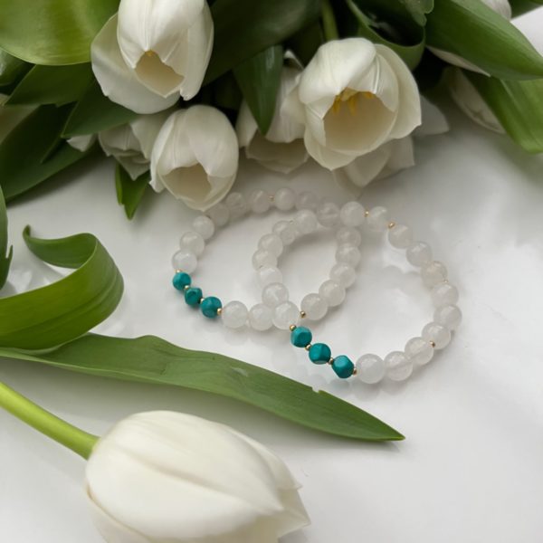 bracelet pierre naturelle turquoise et cristal de roche fabriqué en Suisse Eklyps