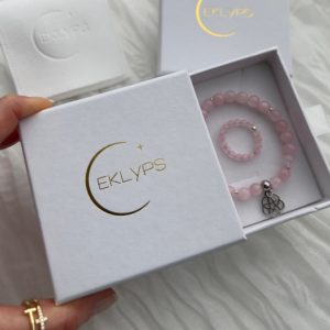 boite bijou Eklyps et bracelet pierre naturelle quartz rose