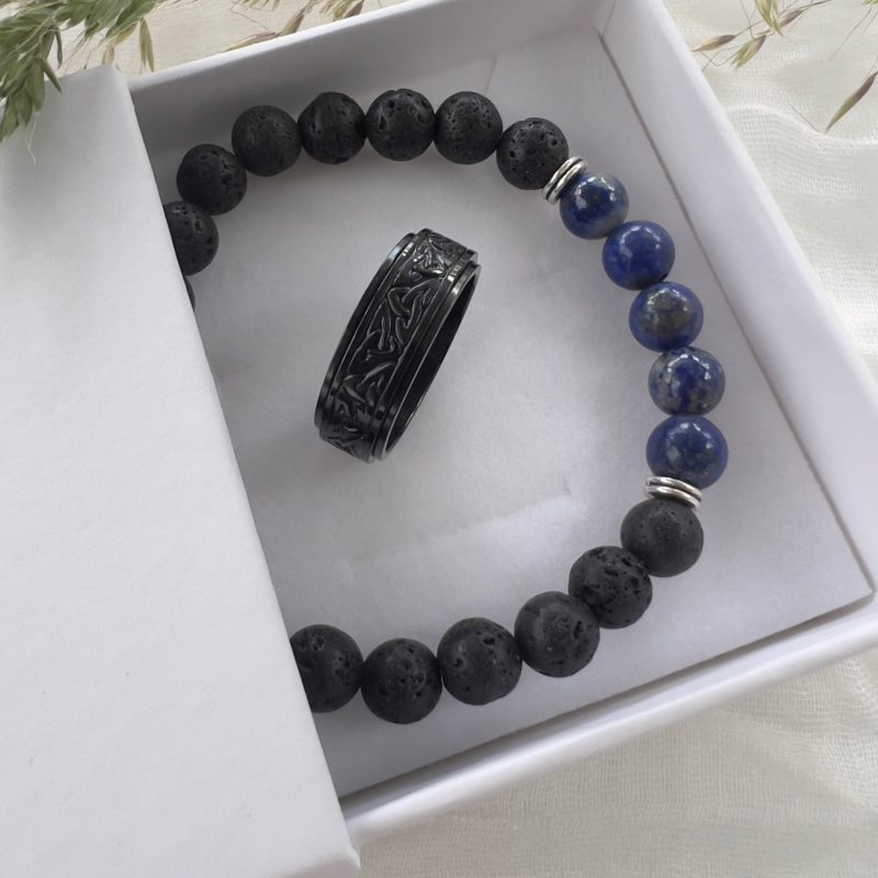 bracelet en pierres naturelles de lave et lapis lazuli