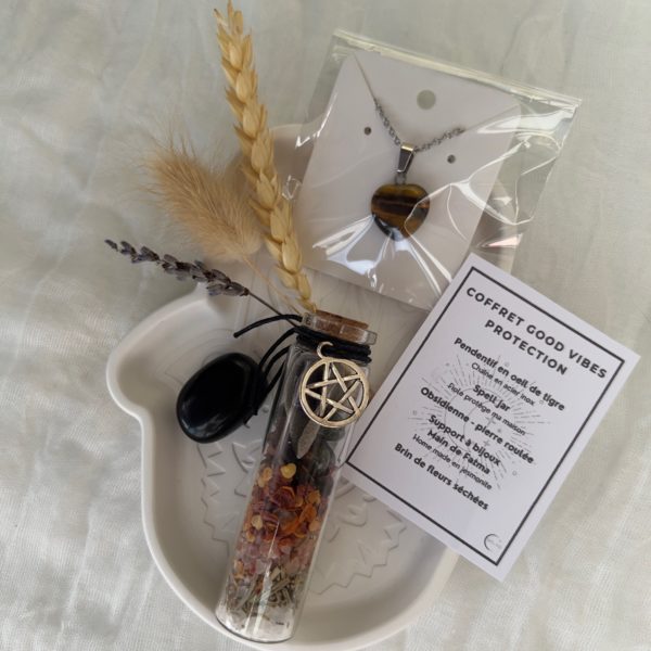 Eklyps coffret good vibes avec pierres naturelles, fleur de vie, fleurs, collier ou bracelet ou fiole ou bougie bien être cadeau