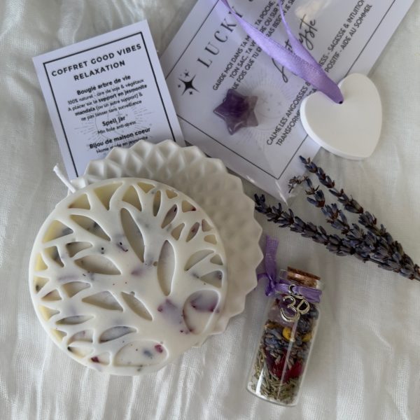 Eklyps coffret good vibes avec pierres naturelles, fleur de vie, fleurs, collier ou bracelet ou fiole ou bougie bien être cadeau
