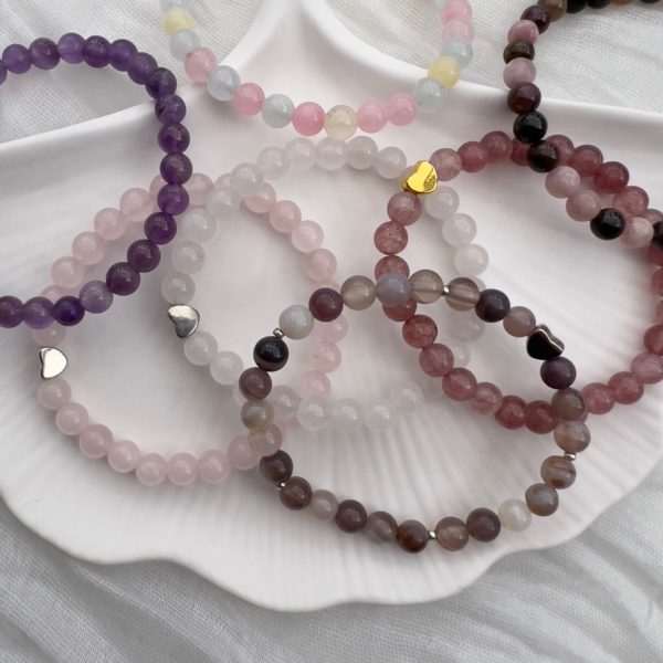 Eklyps Bracelets en pierres naturelles classique avec finition coeur
